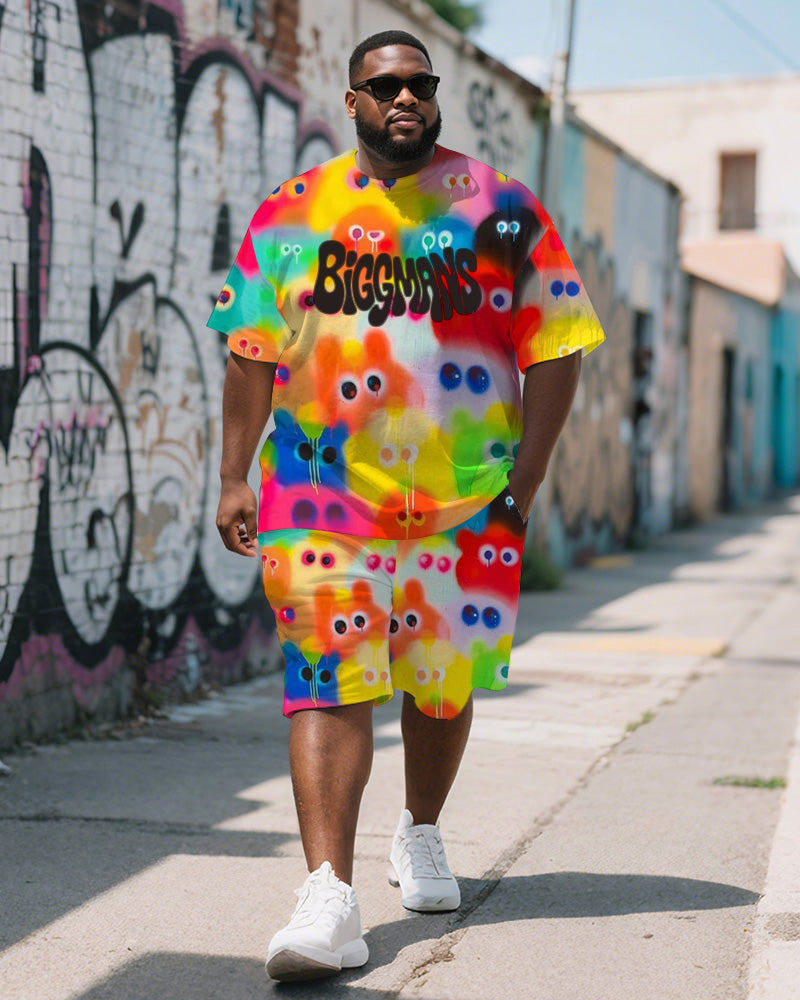 Big & Tall Graphic Graffiti T-Shirt Shorts Set for big men view 1