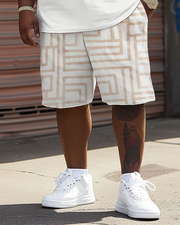 Big & Tall Geometric Graphic T-Shirt Shorts Set for big men view 4