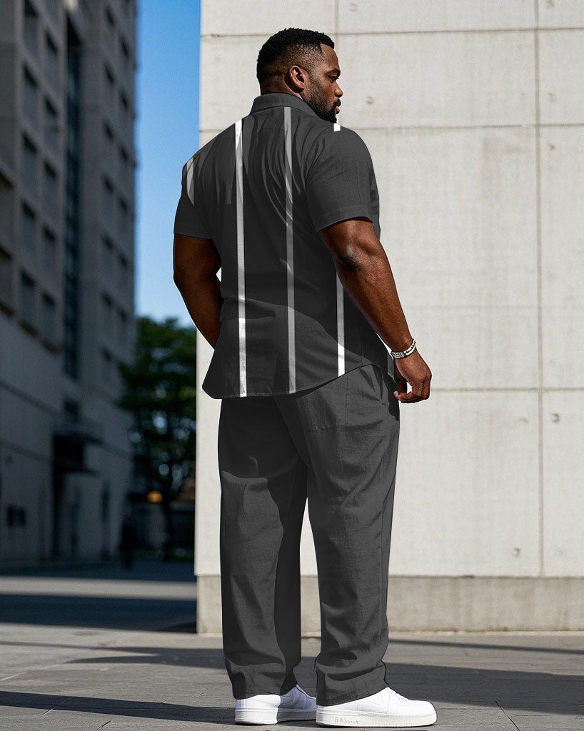 Big & Tall Gray Striped T-Shirt Pants Set for big men view 4
