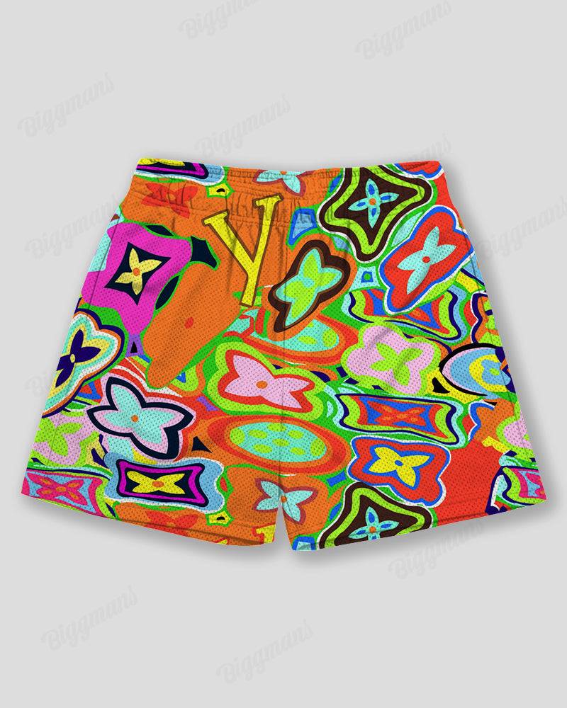 Big & Tall Orange Graphic Graffiti Athletic Shorts for big men