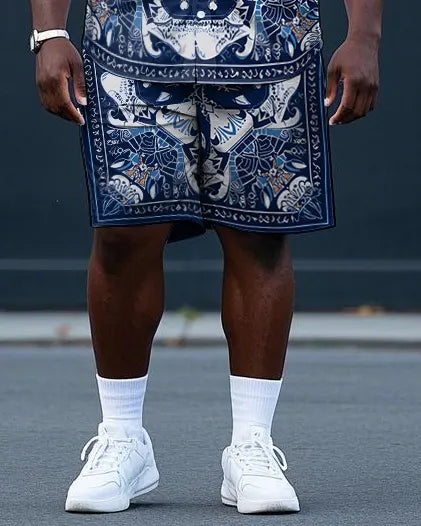 Big & Tall Geometric T-Shirt Shorts Set for big men view 3