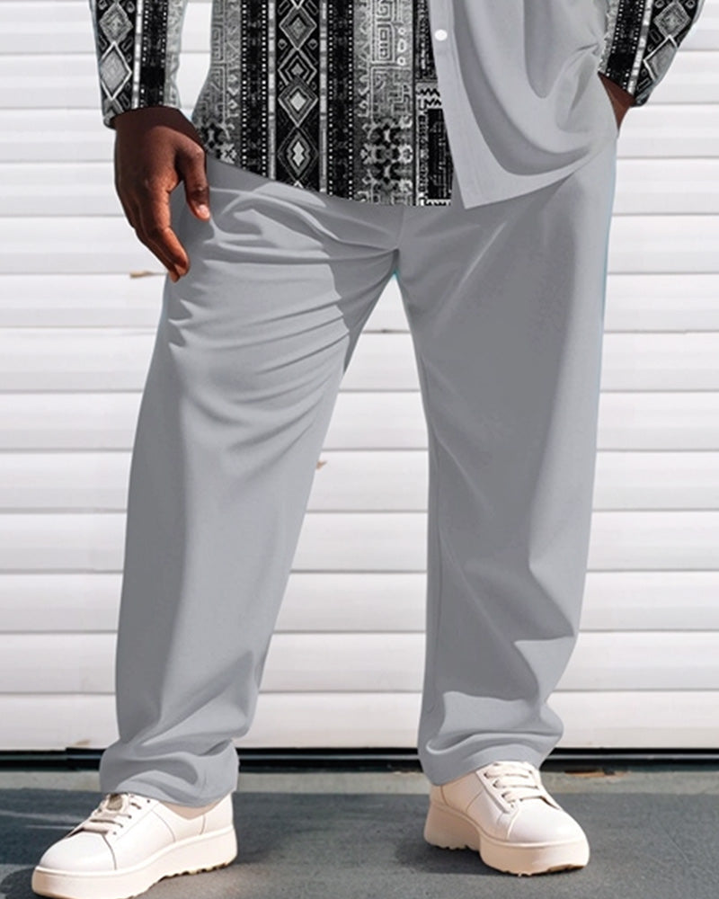 Big & Tall Gray Geometric Graphic T-Shirt Pants Set for big men view 3