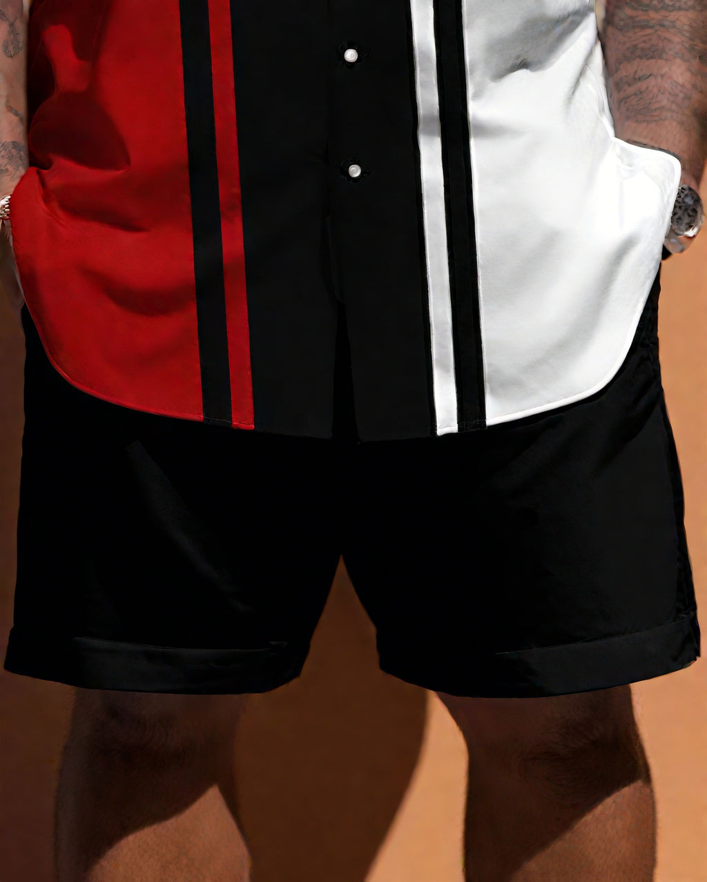 Big & Tall Striped T-Shirt Shorts Set for big men view 3