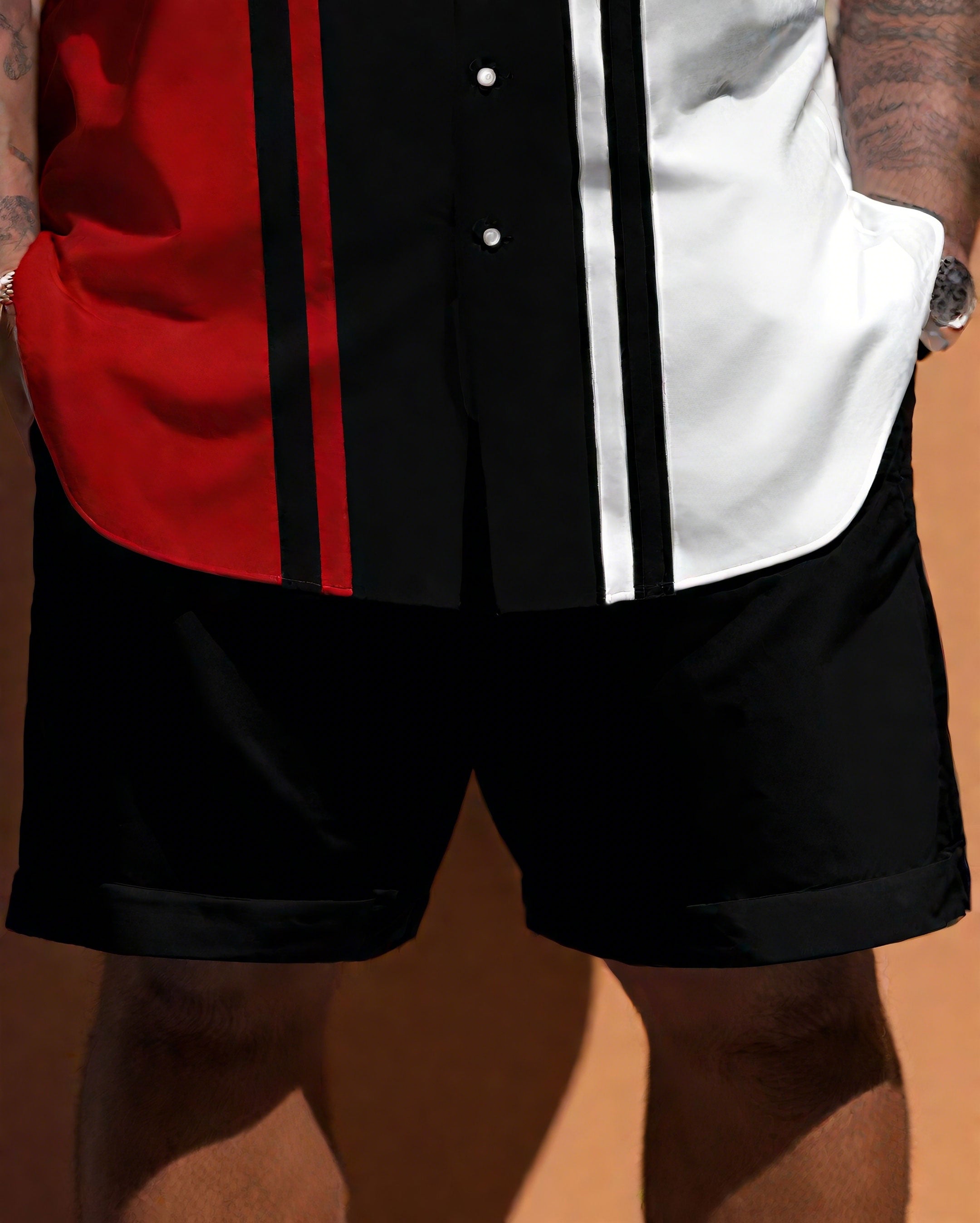 Big & Tall Striped T-Shirt Shorts Set for big men view 3