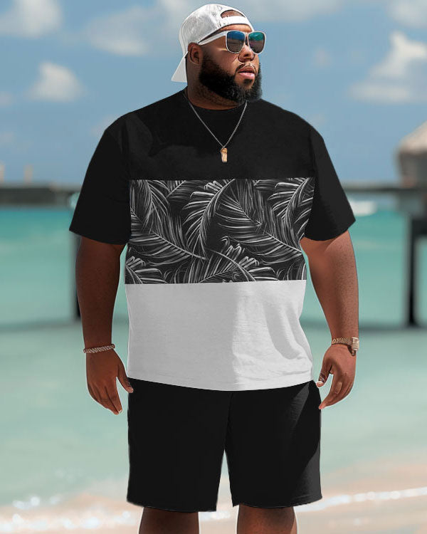 Big & Tall Hawaiian Colorblock T-Shirt Shorts Set for big men view 1