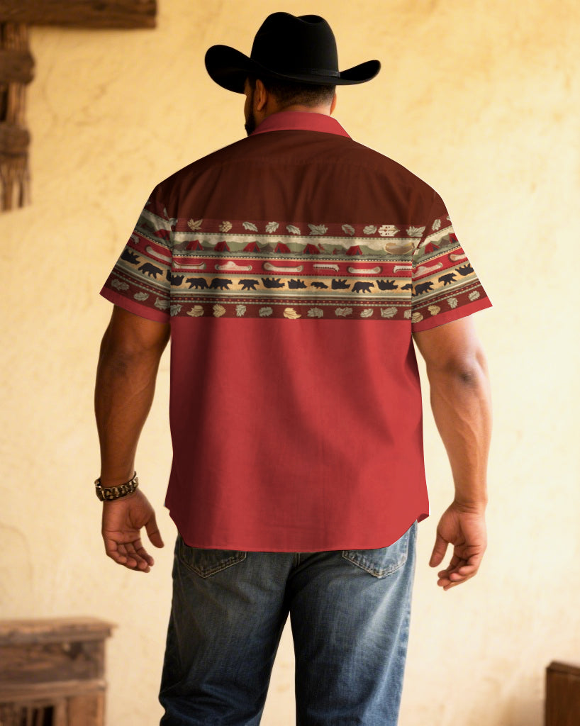 Big & Tall Red Western Denim Short Sleeve Shirt for big men view 2