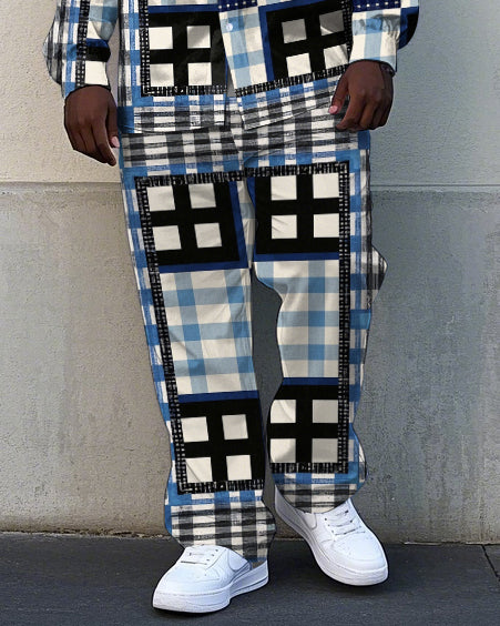 Big & Tall Colorblock Plaid T-Shirt Pants Set for big men view 3