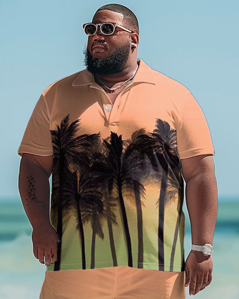 Big & Tall Hawaiian Gradient T-Shirt Shorts Set for big men view 2