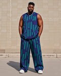 Big & Tall Striped Streetwear Vest Pants Set for big men view 1