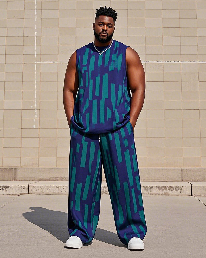 Big & Tall Striped Streetwear Vest Pants Set for big men view 1