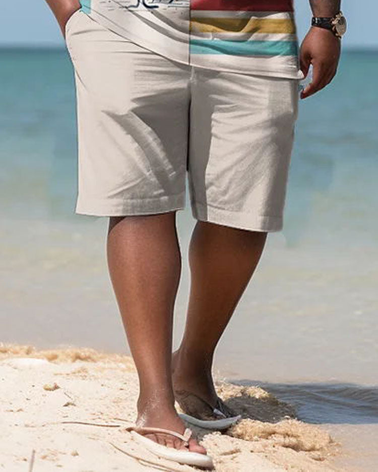 Big & Tall Hawaiian Striped T-Shirt Shorts Set for big men view 3