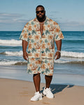 Big & Tall Orange Hawaiian Graphic T-Shirt Shorts Set for big men view 1