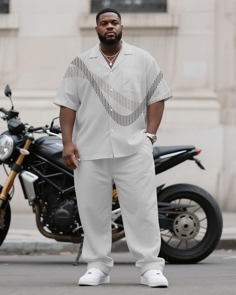Big & Tall Gray Gradient Striped T-Shirt Pants Set for big men view 1