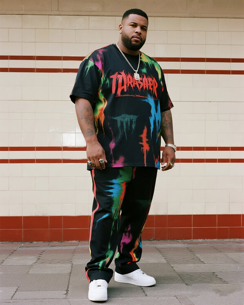 Big & Tall Graffiti Streetwear Two-piece Set for big men view 1