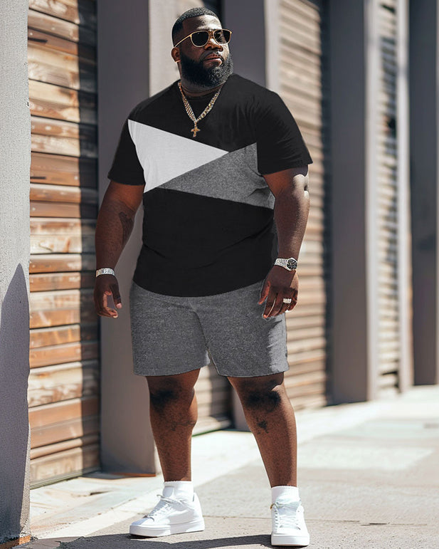 Big & Tall Black White Colorblock Two-piece Set for big men view 2