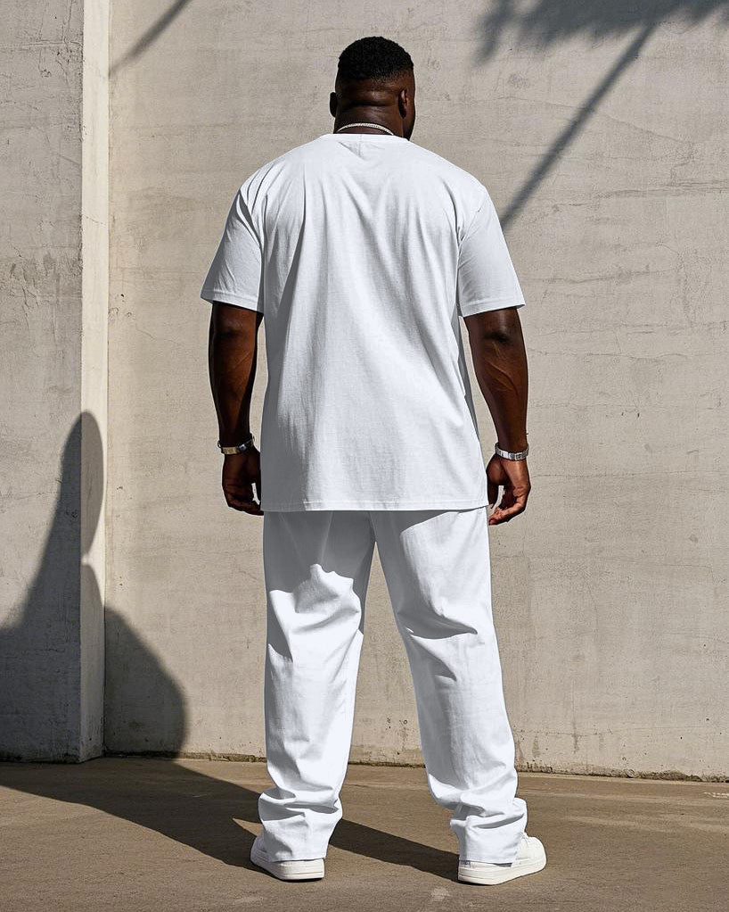 Big & Tall White Streetwear T-Shirt Pants Set for big men view 4