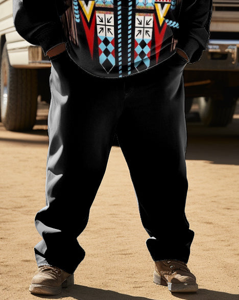 Big & Tall Black Western Hoodie Sweatpants Set for big men view 3