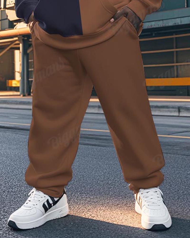 Big & Tall Brown Striped Hoodie Sweatpants Set for big men view 6