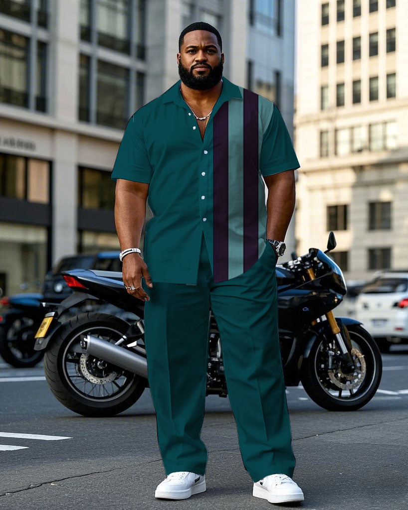 Big & Tall Purple Green Colorblock T-Shirt Pants Set for big men view 1