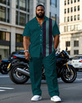 Big & Tall Purple Green Colorblock T-Shirt Pants Set for big men view 1
