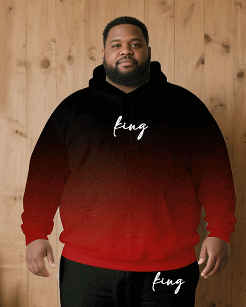 Big & Tall Black Red Gradient Hoodie Sweatpants Set for big men view 2