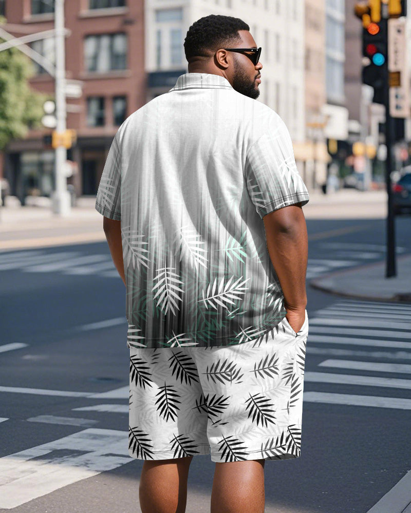 Big & Tall Hawaiian Gradient Graphic Polo Shorts Set for big men view 5