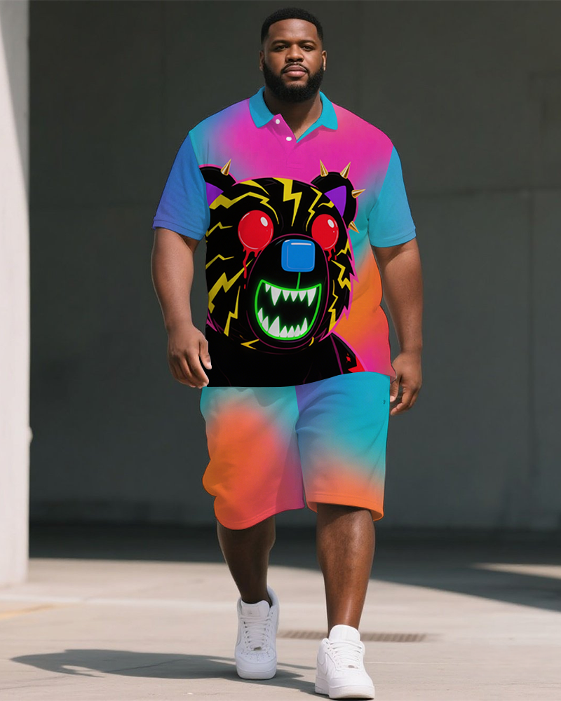 Big & Tall Gradient Polo Shorts Set for big men view 1