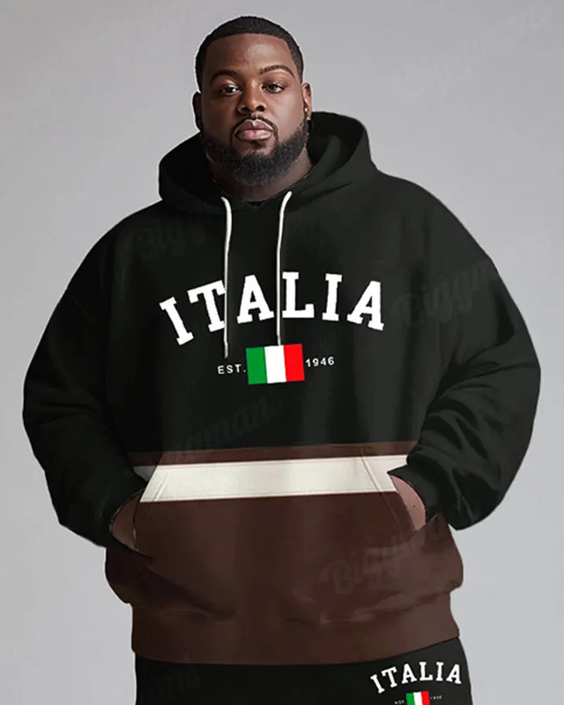 Big & Tall Black Graphic Hoodie Sweatpants Set for big men view 2