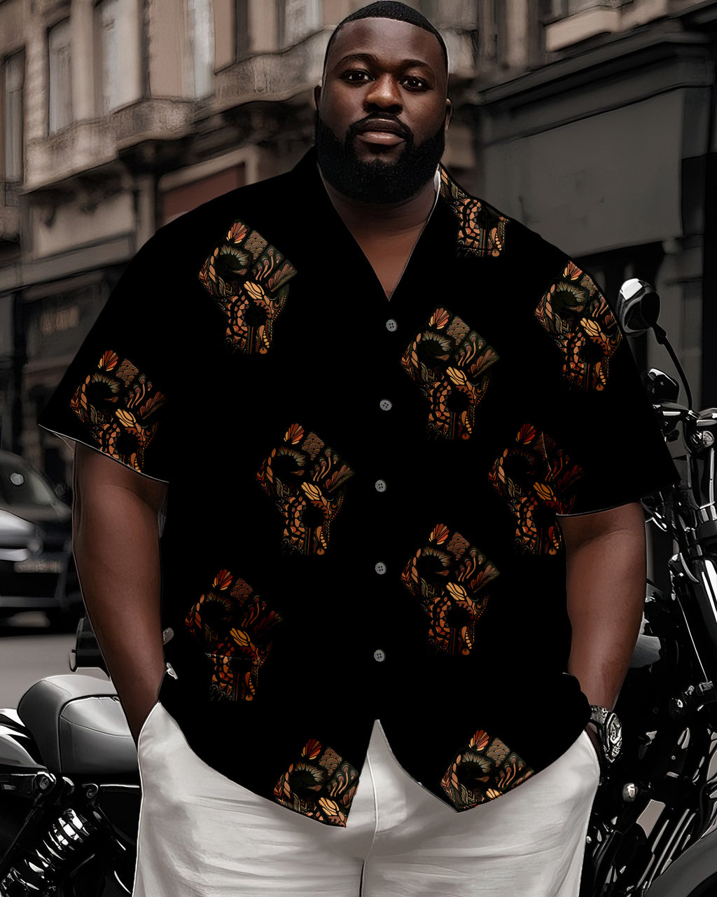 Big & Tall Black White Juneteenth T-Shirt Shorts Set for big men view 2