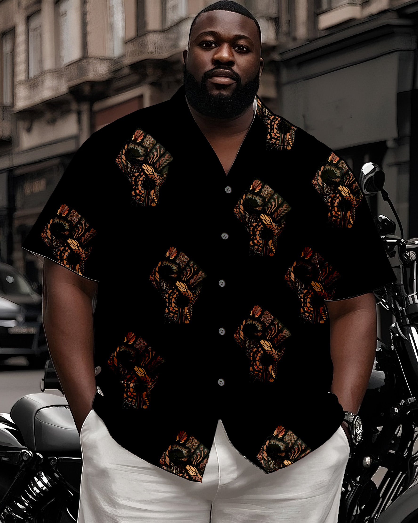 Big & Tall Black White Juneteenth T-Shirt Shorts Set for big men view 2