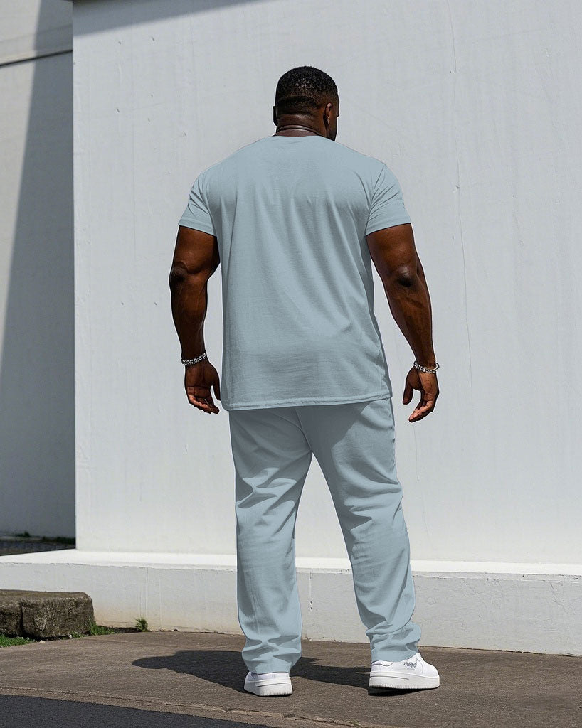 Big & Tall White Blue Colorblock T-Shirt Pants Set for big men view 4