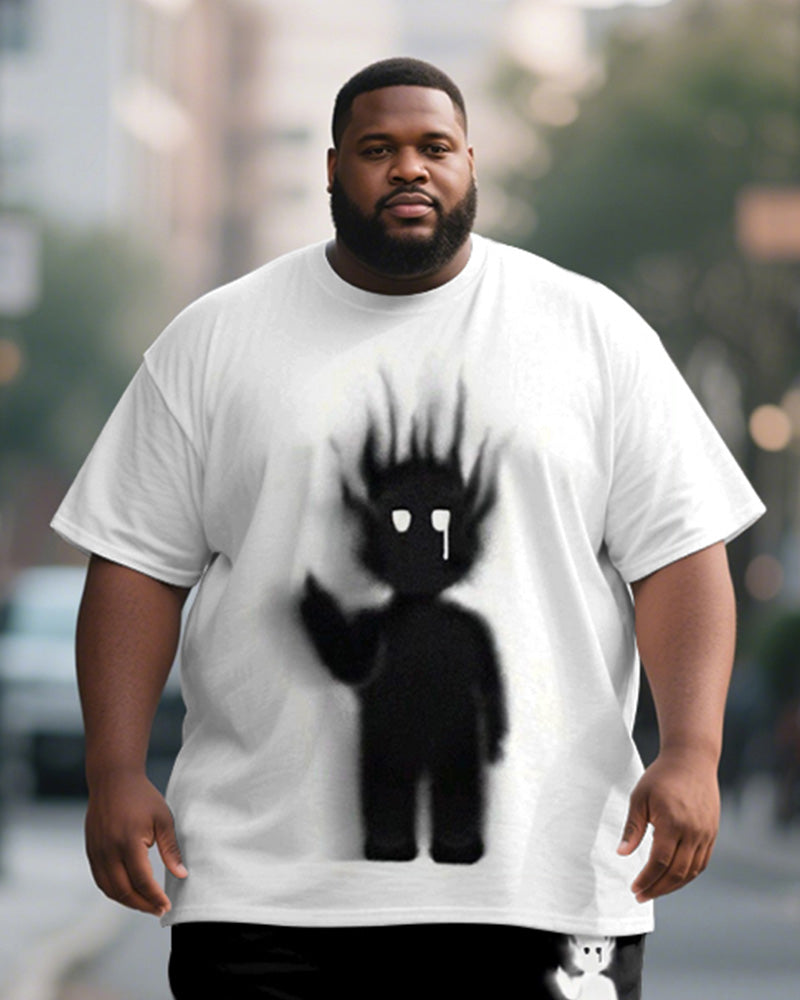 Big & Tall Black White Graphic T-Shirt Shorts Set for big men view 2