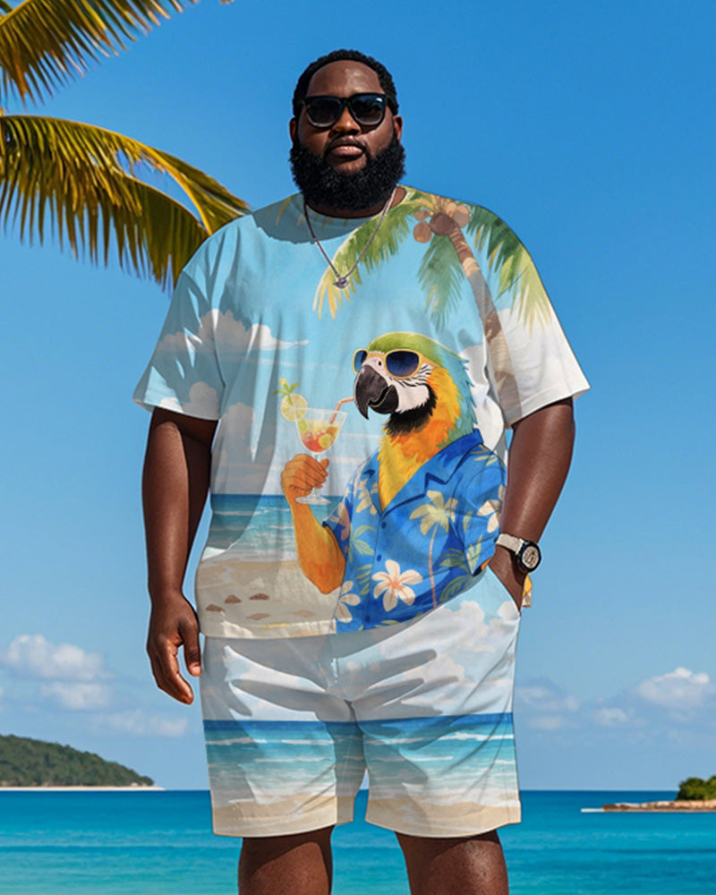 Big & Tall Blue Hawaiian Graphic T-Shirt Shorts Set for big men view 1