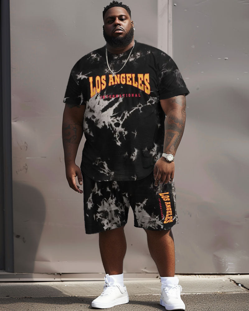 Big & Tall Black Graphic T-Shirt Shorts Set for big men view 2