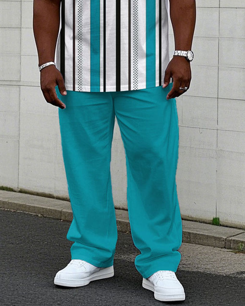 Big & Tall Blue Striped T-Shirt Pants Set for big men view 3