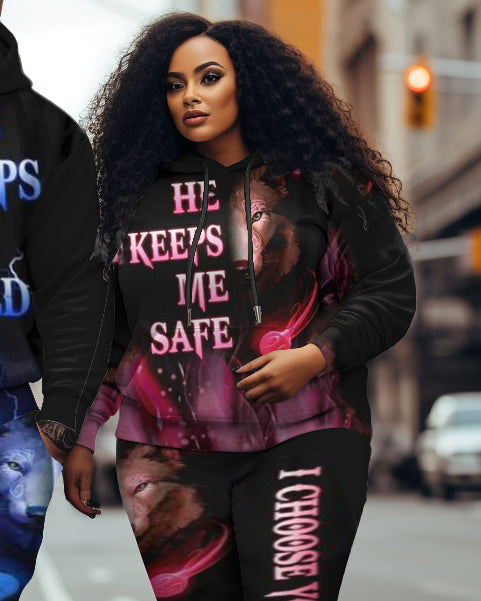 Big & Tall Blue Pink Graphic Hoodie Sweatpants Set for big men view 5