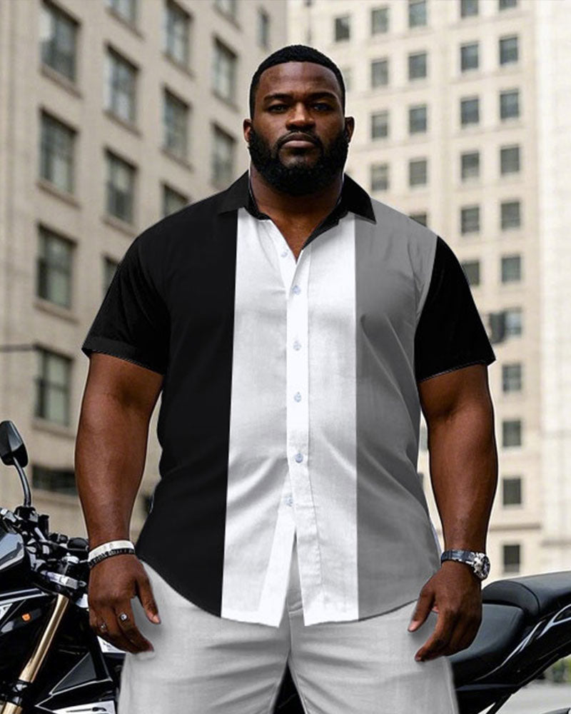 Big & Tall Black White Colorblock T-Shirt Pants Set for big men view 2