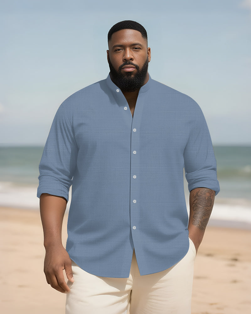 Big & Tall Solid Color Patchwork Long Sleeve Shirt for big men view 4