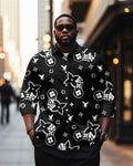 Big & Tall Black White Geometric Long Sleeve Shirt for big men view 1