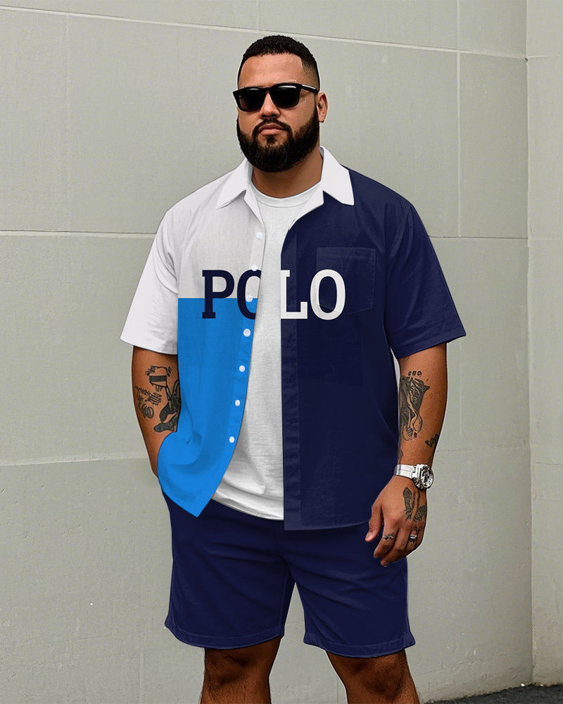 Big & Tall Colorblock Graphic T-Shirt Shorts Set for big men view 1