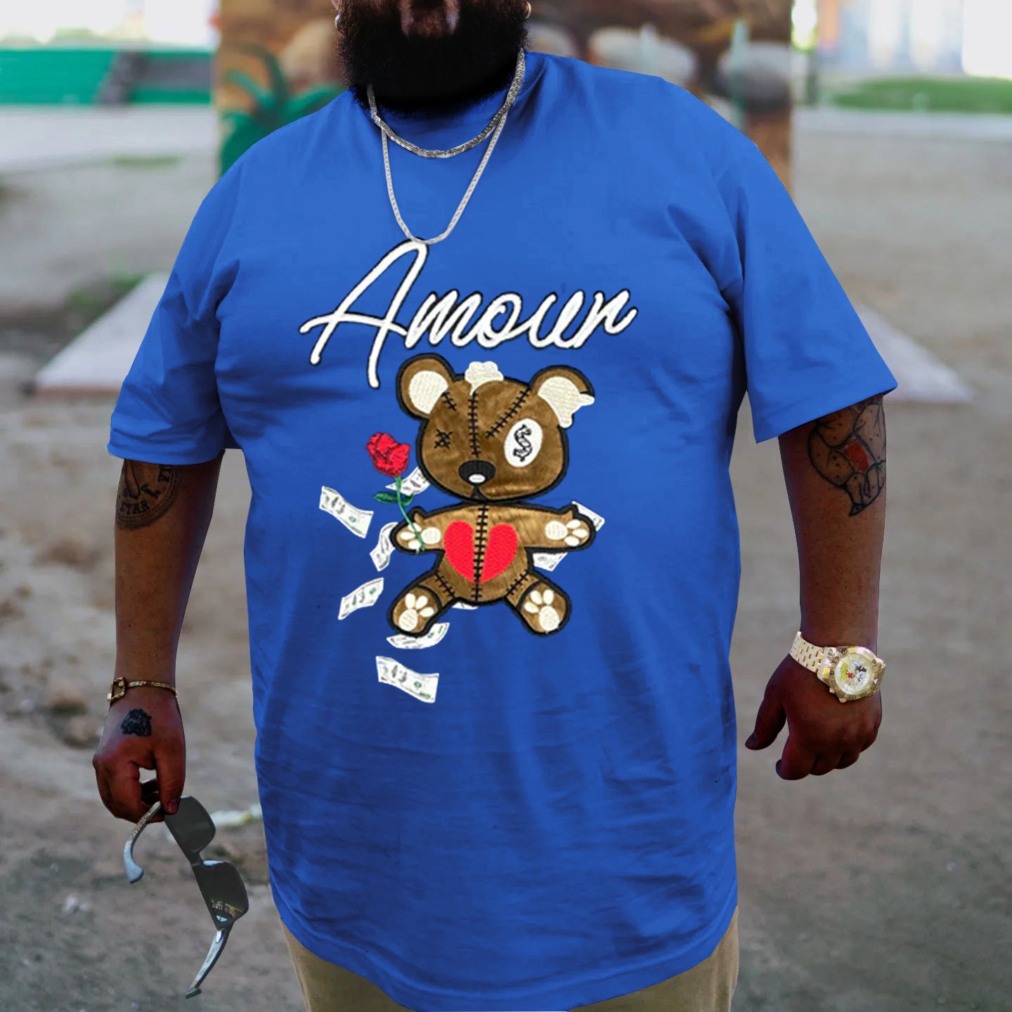 Big & Tall Blue Graphic Streetwear T-Shirt for big men view 1