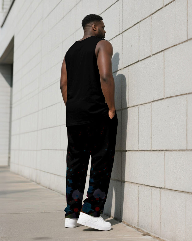 Big & Tall Black Gradient Graphic Vest Pants Set for big men view 4