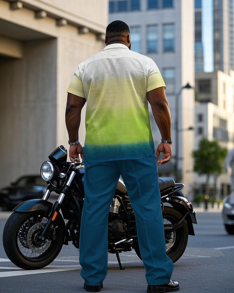 Big & Tall White Blue Gradient T-Shirt Pants Set for big men view 4