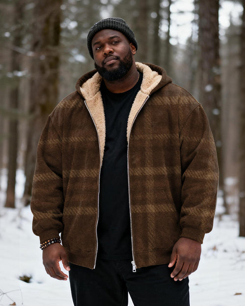 Big & Tall Brown Plaid Hoodie for big men view 2