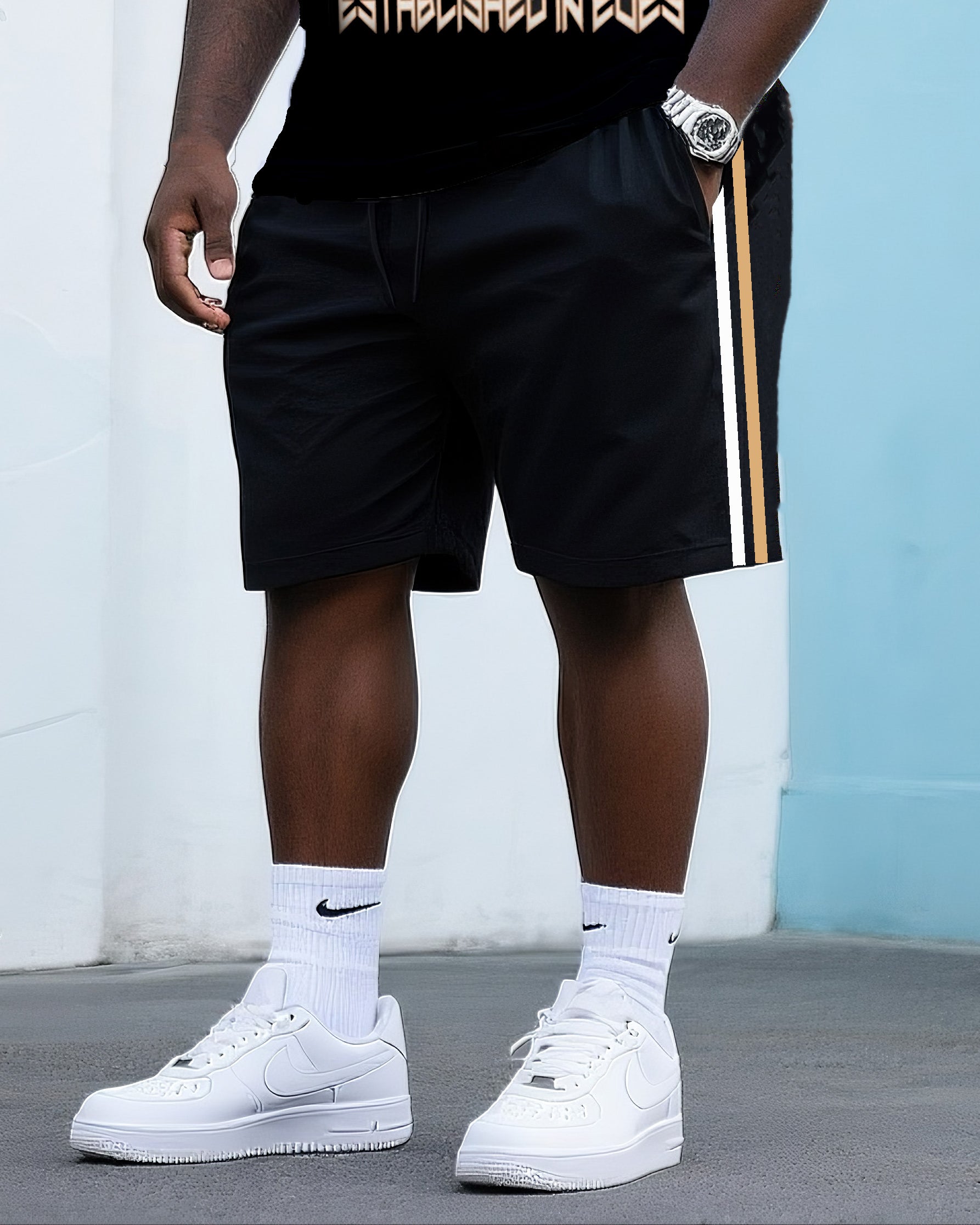 Big & Tall Streetwear Skull T-Shirt Shorts Set for big men view 3