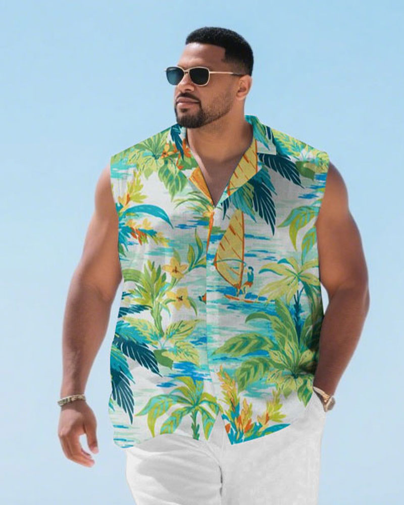 Big & Tall Hawaiian Graphic T-Shirt Shorts Set for big men view 2