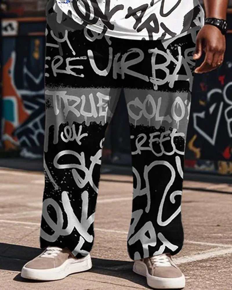 Big & Tall Geometric Graphic Graffiti Vest Pants Set for big men view 3
