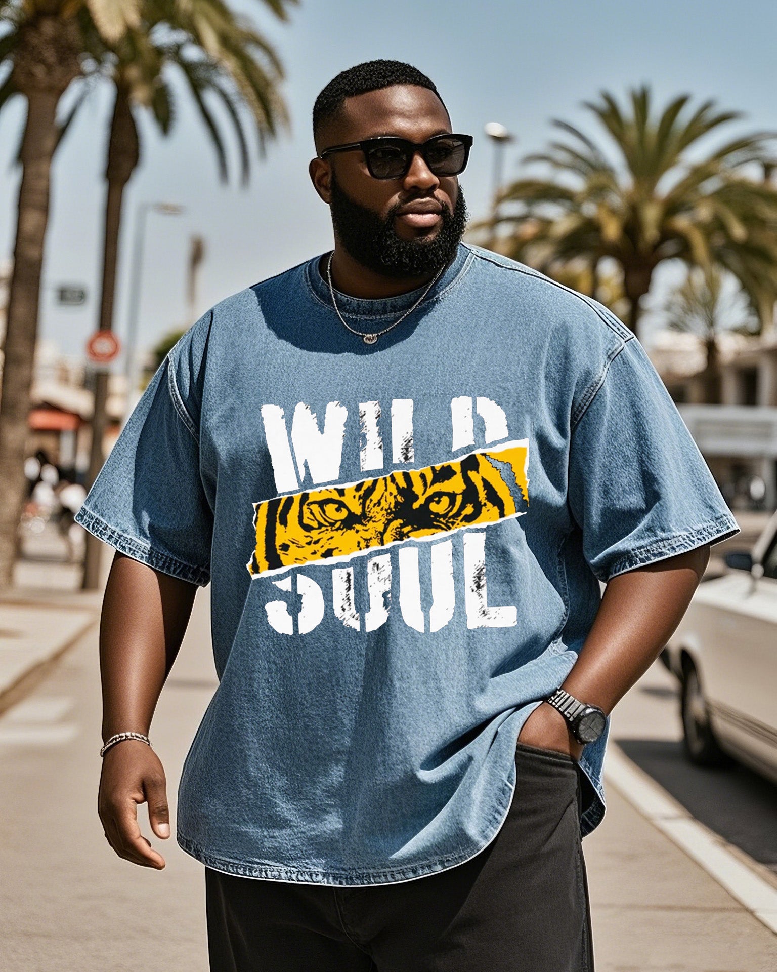 Big & Tall Blue Denim Graphic T-Shirt for big men