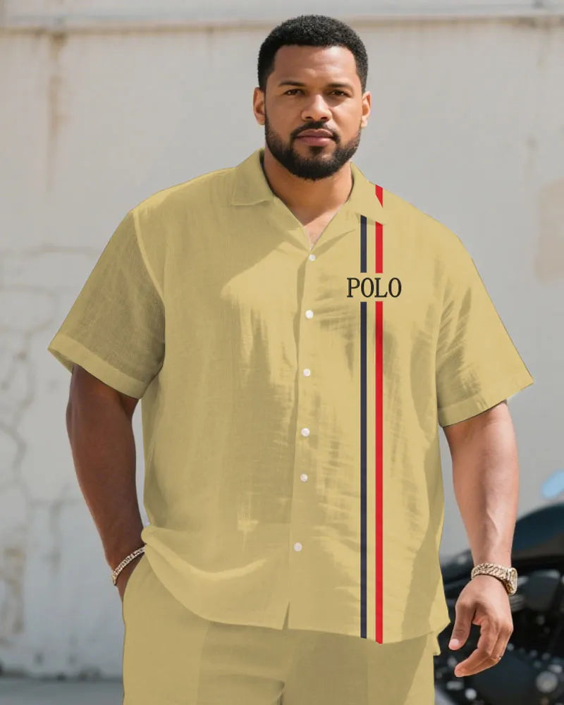 Big & Tall Khaki Hawaiian T-Shirt Shorts Set for big men view 2