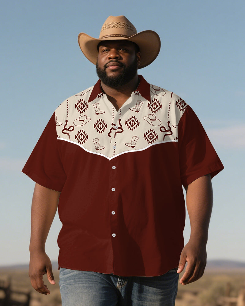 Big & Tall Red Western Graphic Short Sleeve Shirt for big men view 1